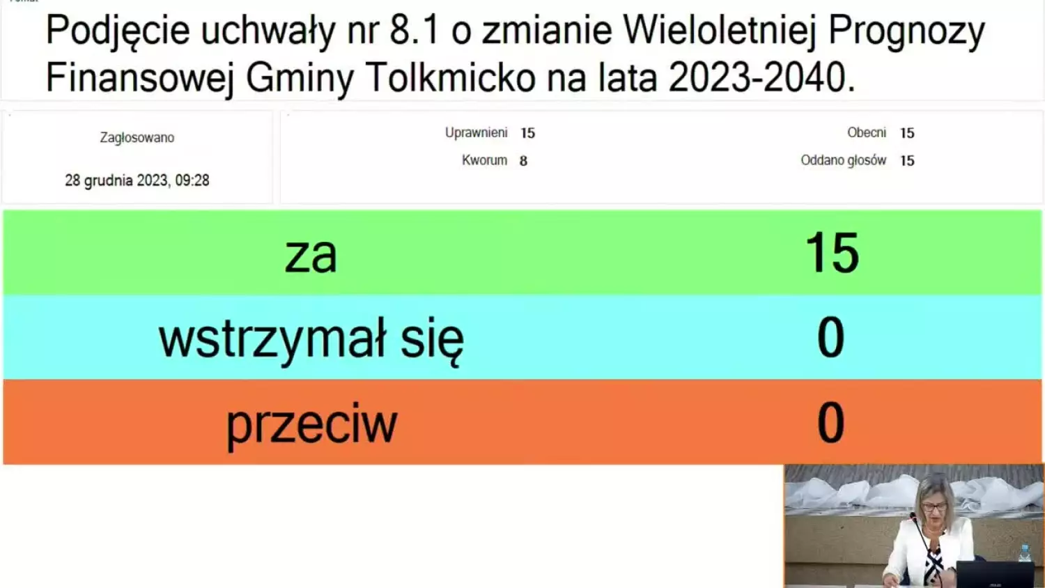 LXIX Sesja Rady Miejskiej w Tolkmicku z 28.12.2023